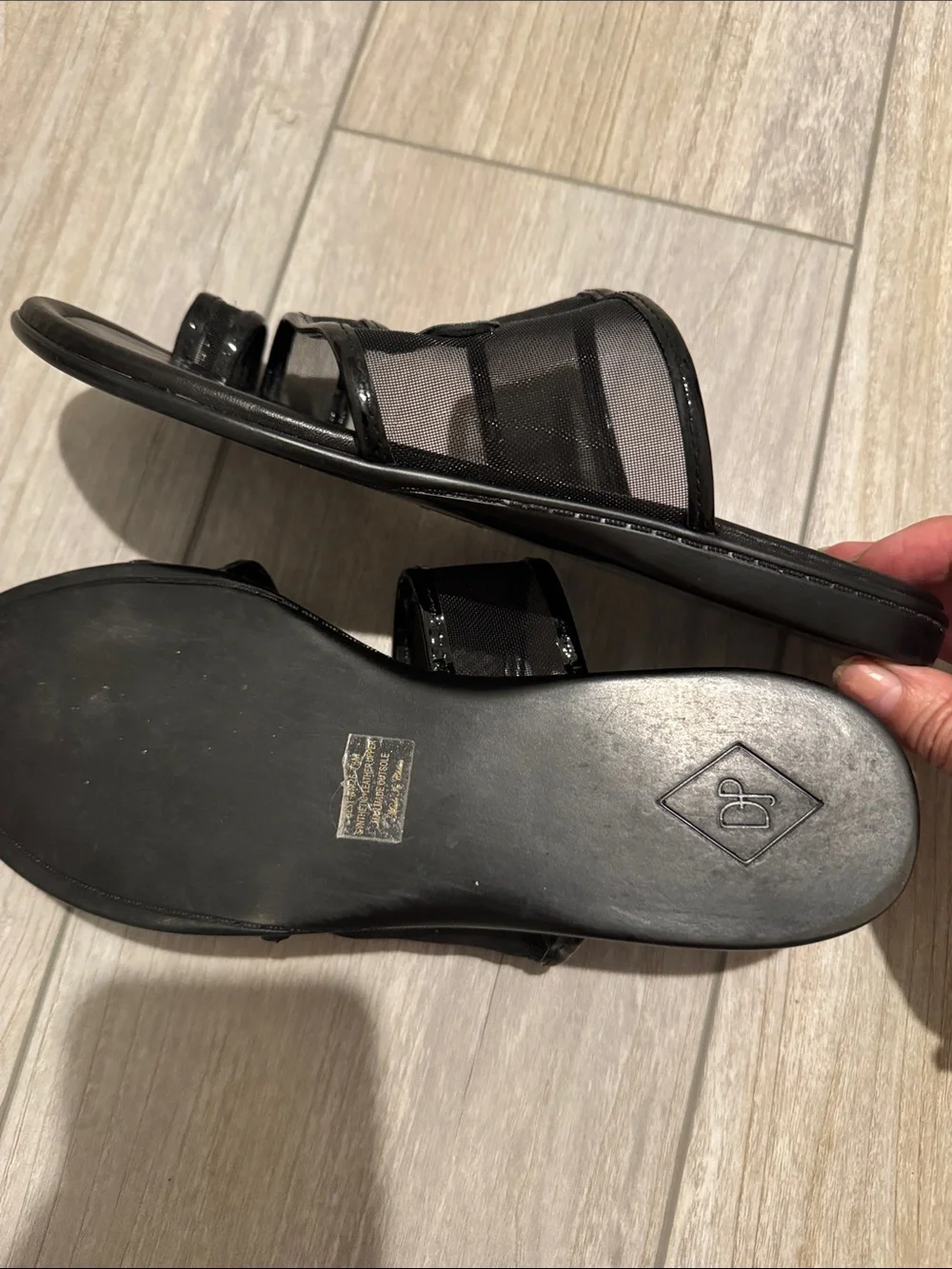 Donald J. Pliner Black Mesh Strappy Slide Sandals 7.5